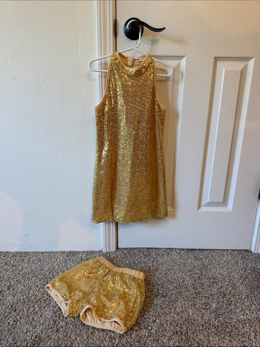 Kids Gold Sequin Dance Dress and Shorts Set